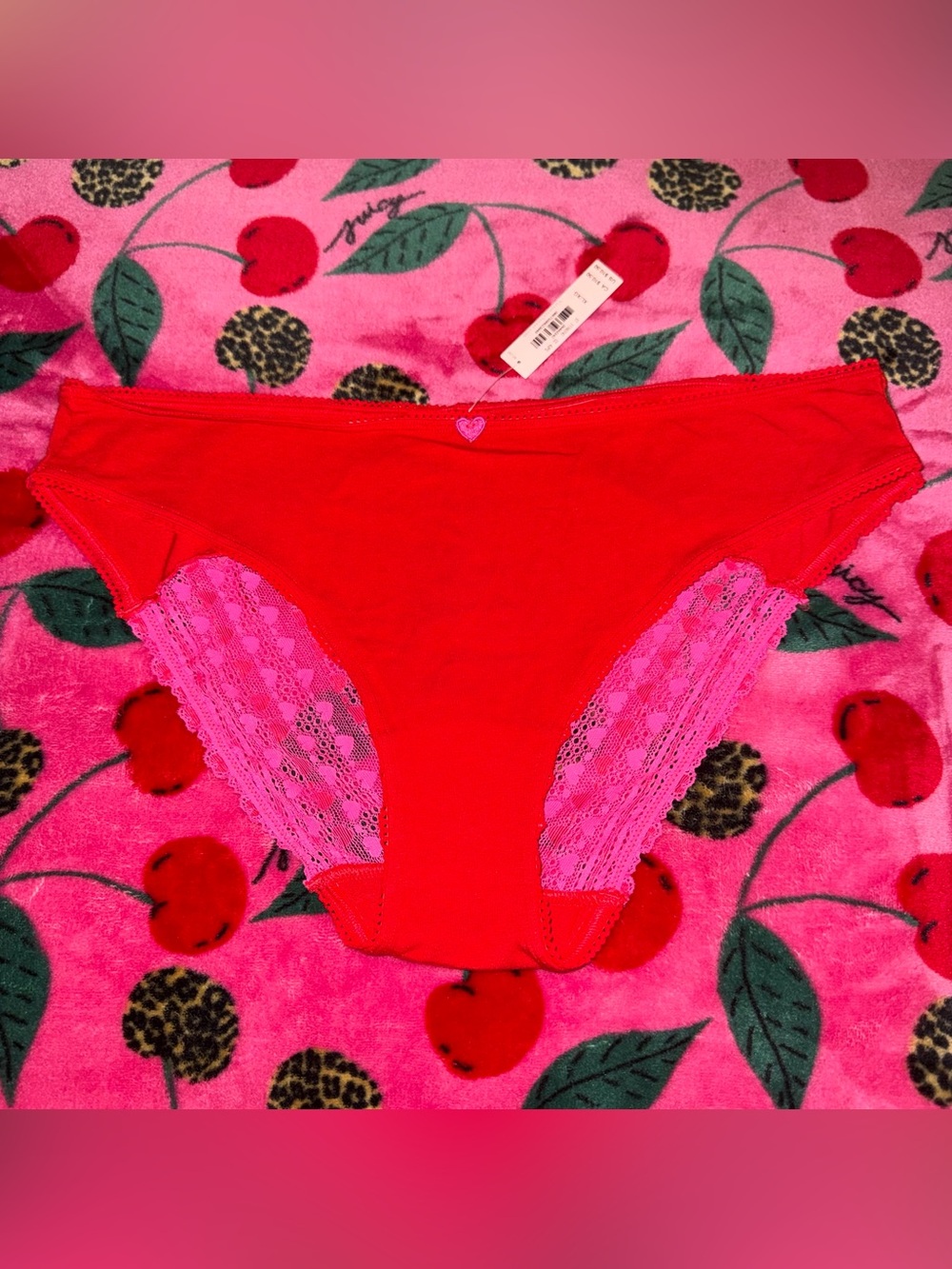 NWT Victoria's Secret Red Pink Stretch Cotton Lace Bikini Panty Size XL